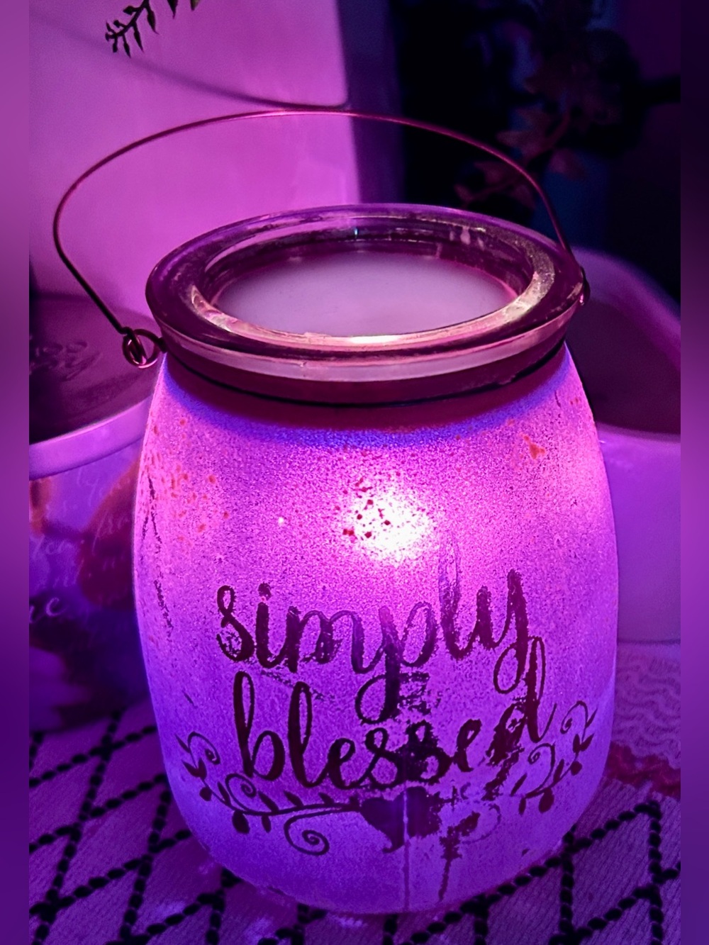 Scentsy Simply Blessed Glass Lantern Wax Warmer GUC - Beautiful purple glow